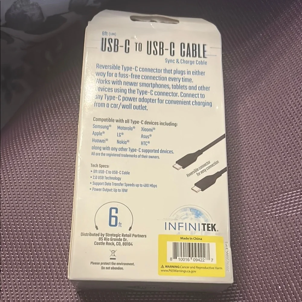 Black USB-C to USB-C Cable‎ - 6ft New- factory sealed